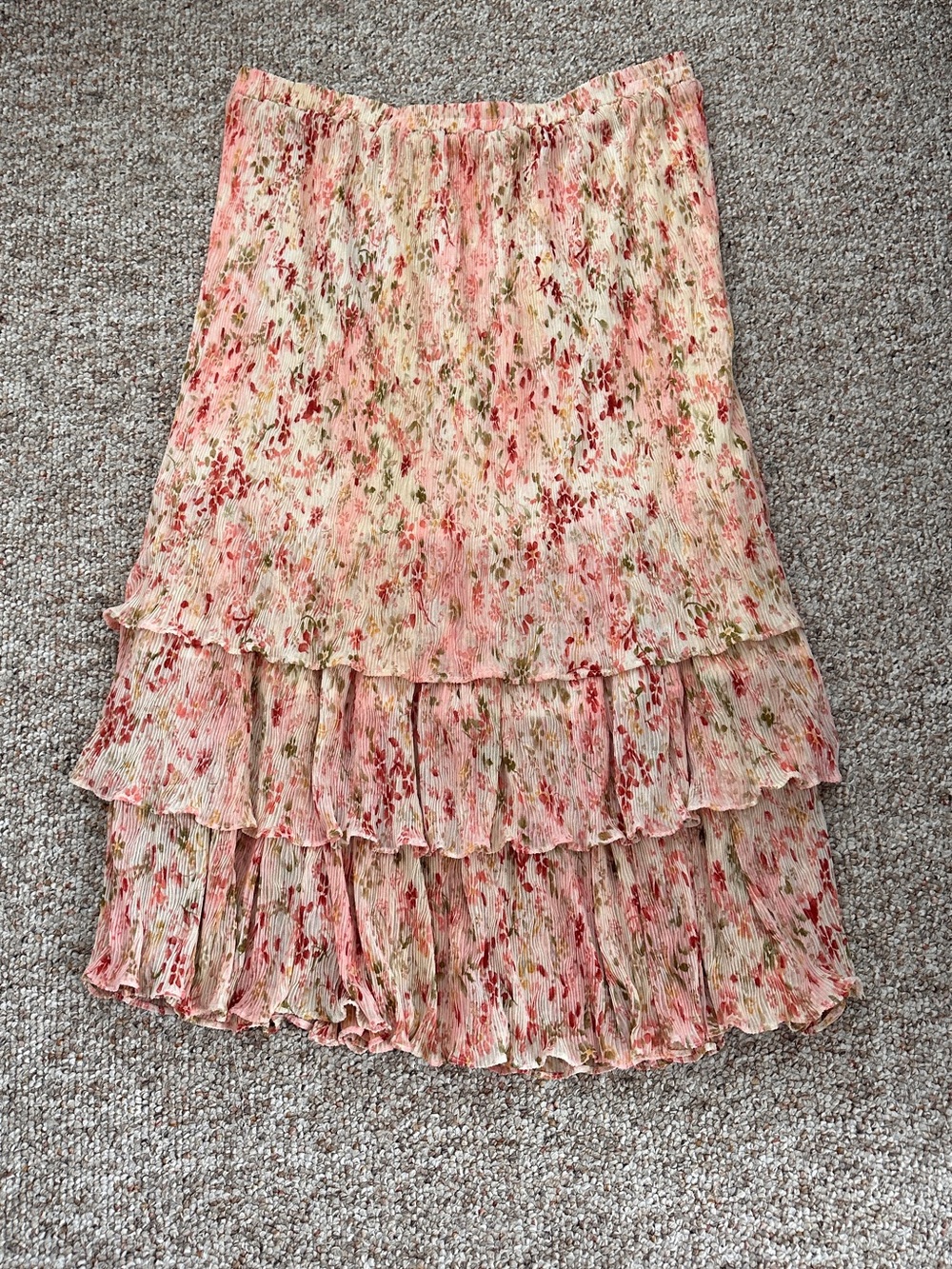 Coldwater Creek Pink Floral Tiered Midi Skirt